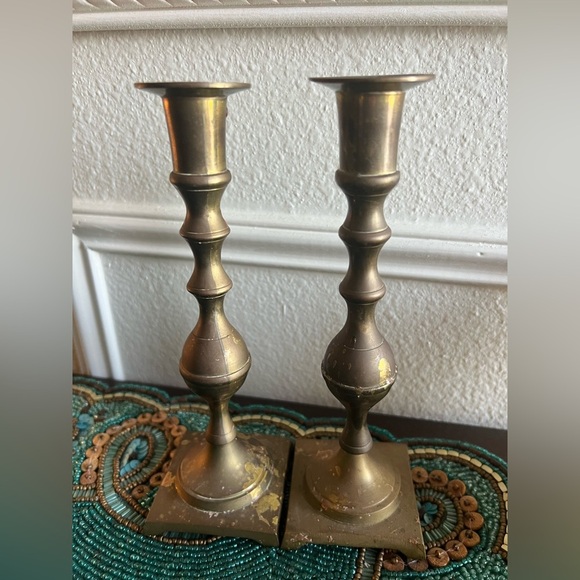 Vintage Solid Brass Taper Candle Holders 8” Tall – Patina Aged Finish – Set of 2 - Picture 6 of 8